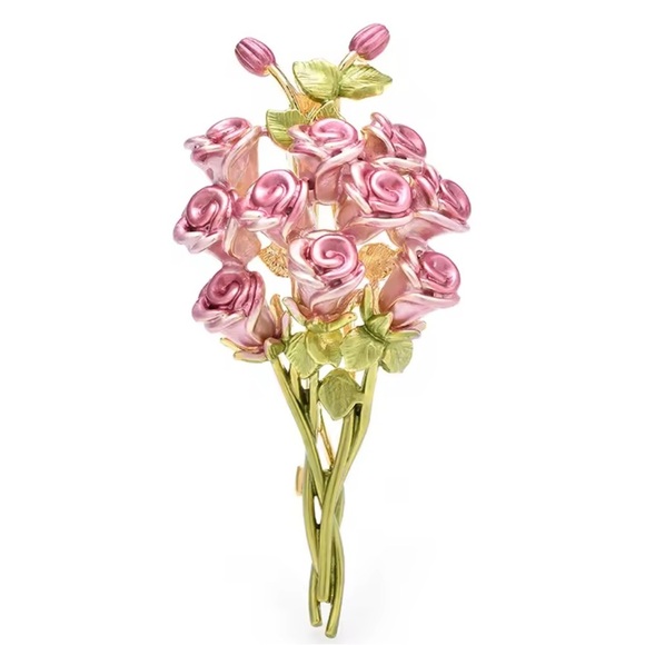 Anthropologie Jewelry - Pink Rose Bouquet Gold Brooch
